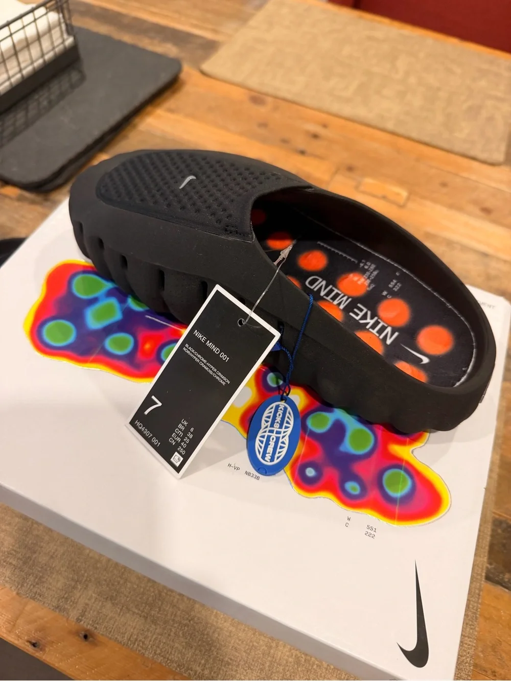 Nike Kids Black Slip-On Foam Clog with Orange Insole Dots
